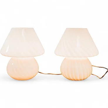 Pair of Pink Mushroom Murano Table Lamps, 1970s
