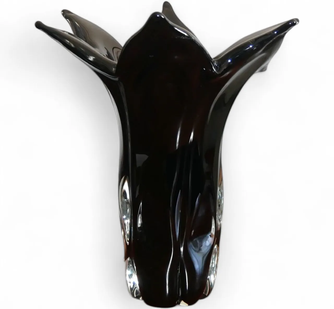 Vaso a fazzoletto in vetro di Murano nero, anni '70 13