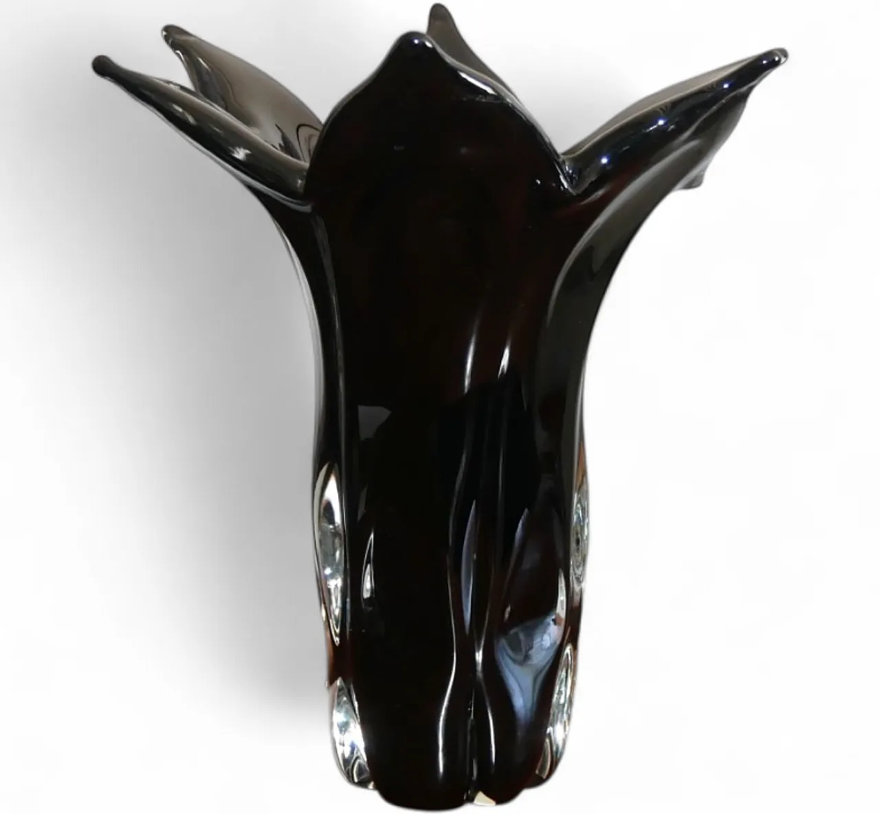 Vaso a fazzoletto in vetro di Murano nero, anni '70 14