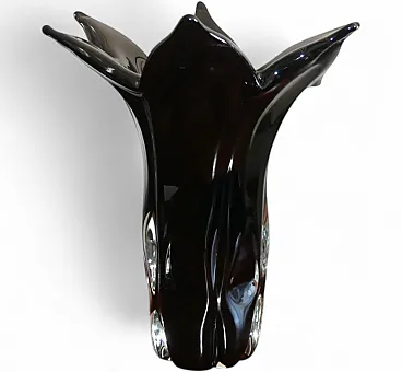 Vaso a fazzoletto in vetro di Murano nero, anni '70