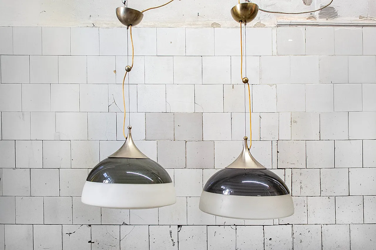 Model 1238 pendant lamp in aluminum and glass by Stilnovo, 1960s 1