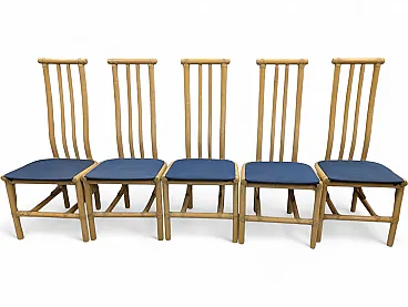 Set di 5 sedie da pranzo a schienale alto in bamboo, anni '70