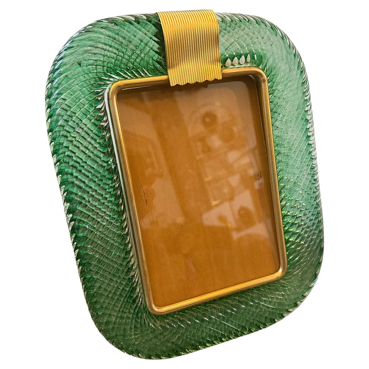 Barovier style Murano glass and brass picture frame, 20th century 1