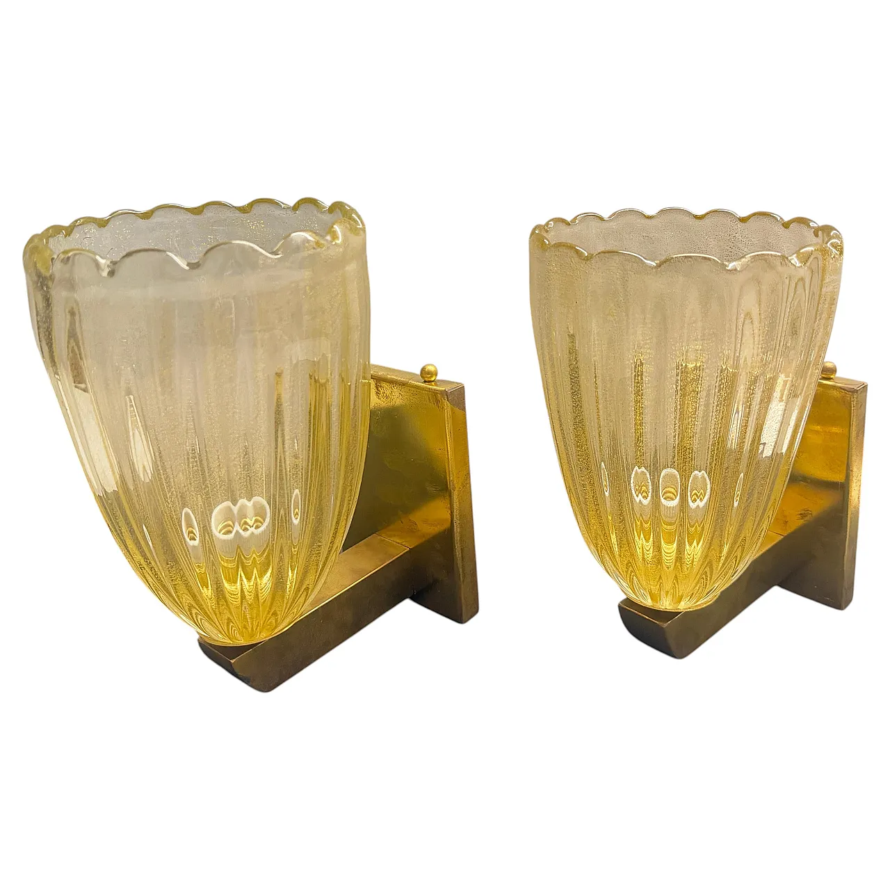 Pair of Murano glass and brass wall sconces, 1990s 1