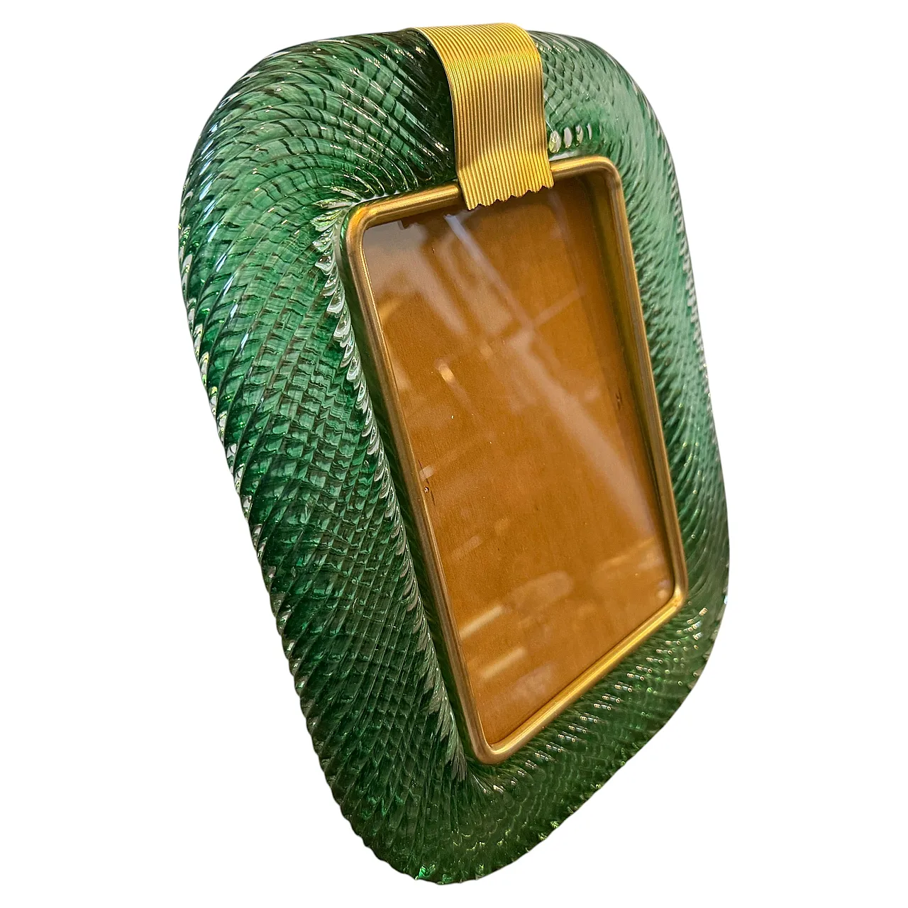Barovier style Murano glass and brass picture frame, 20th century 2