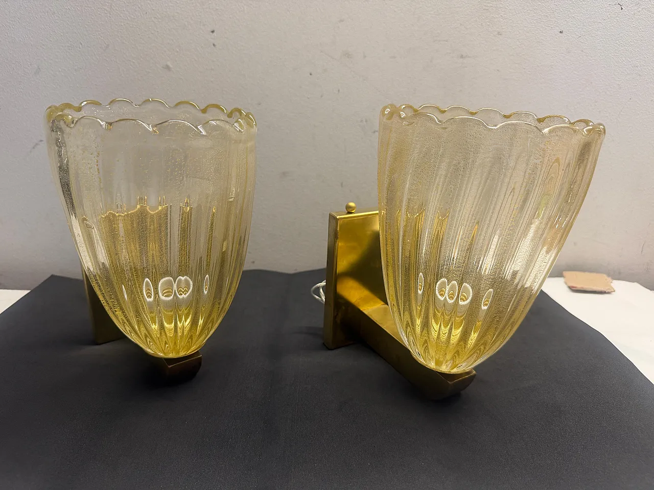 Pair of Murano glass and brass wall sconces, 1990s 3