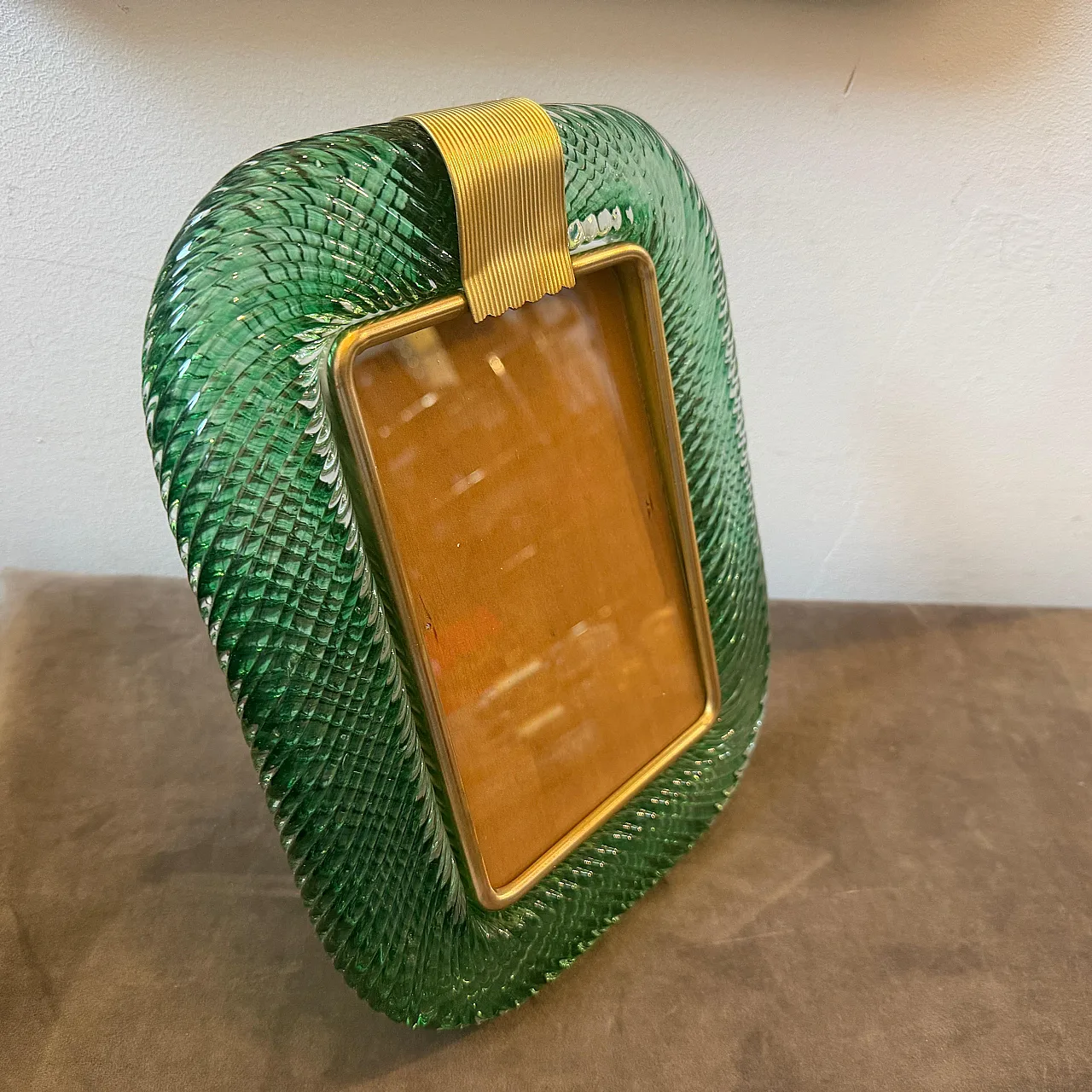 Barovier style Murano glass and brass picture frame, 20th century 4