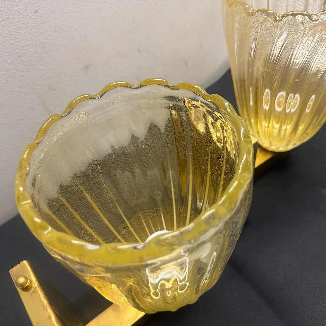 Pair of Murano glass and brass wall sconces, 1990s 4