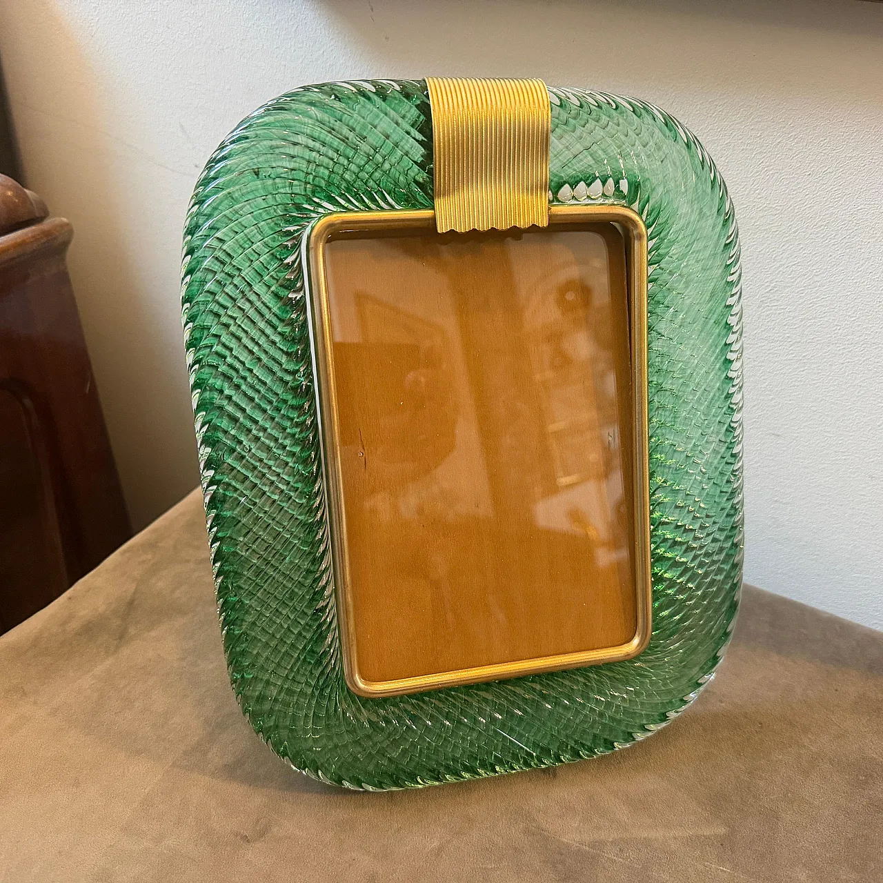 Barovier style Murano glass and brass picture frame, 20th century 6