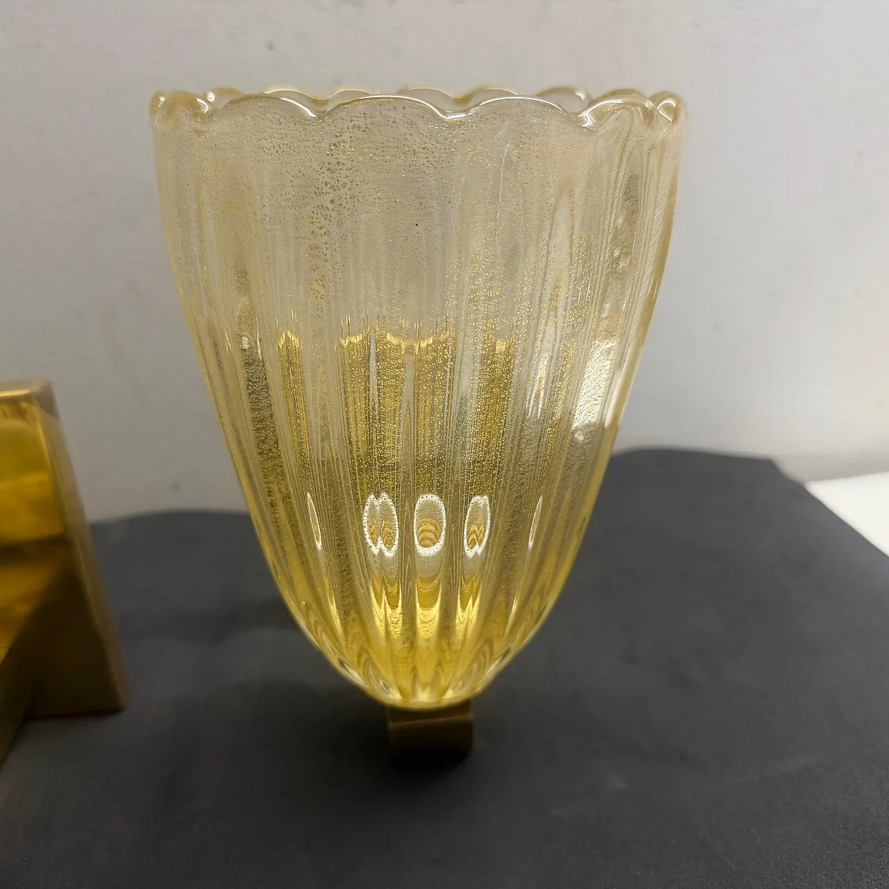 Pair of Murano glass and brass wall sconces, 1990s 8