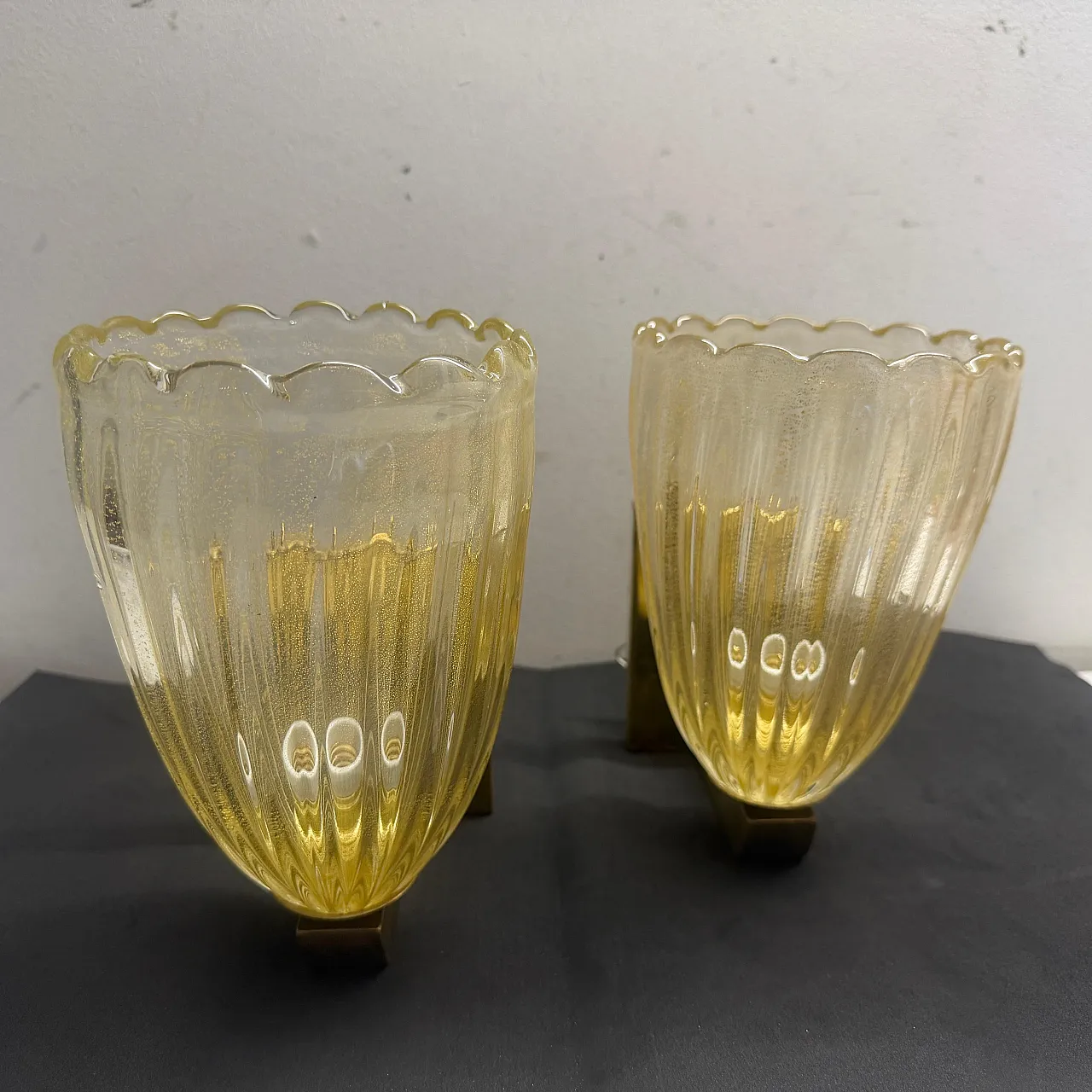 Pair of Murano glass and brass wall sconces, 1990s 9