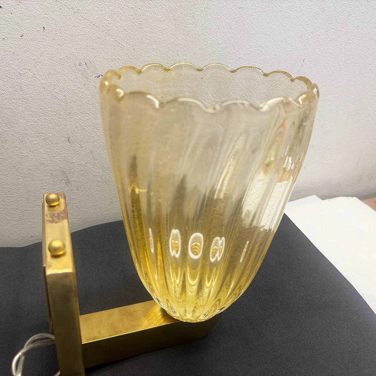 Pair of Murano glass and brass wall sconces, 1990s 10