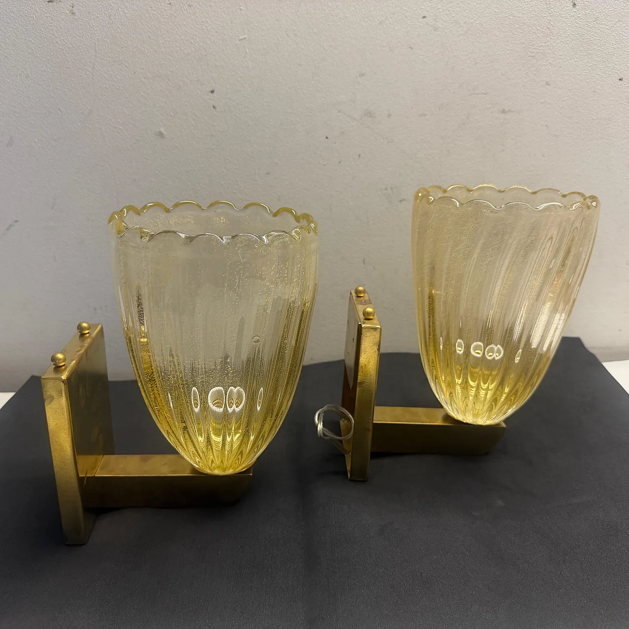Pair of Murano glass and brass wall sconces, 1990s 11