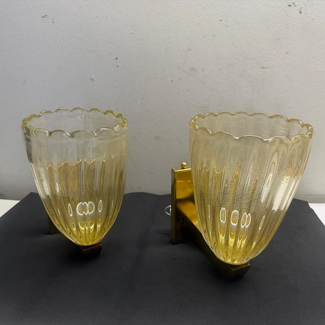 Pair of Murano glass and brass wall sconces, 1990s 13
