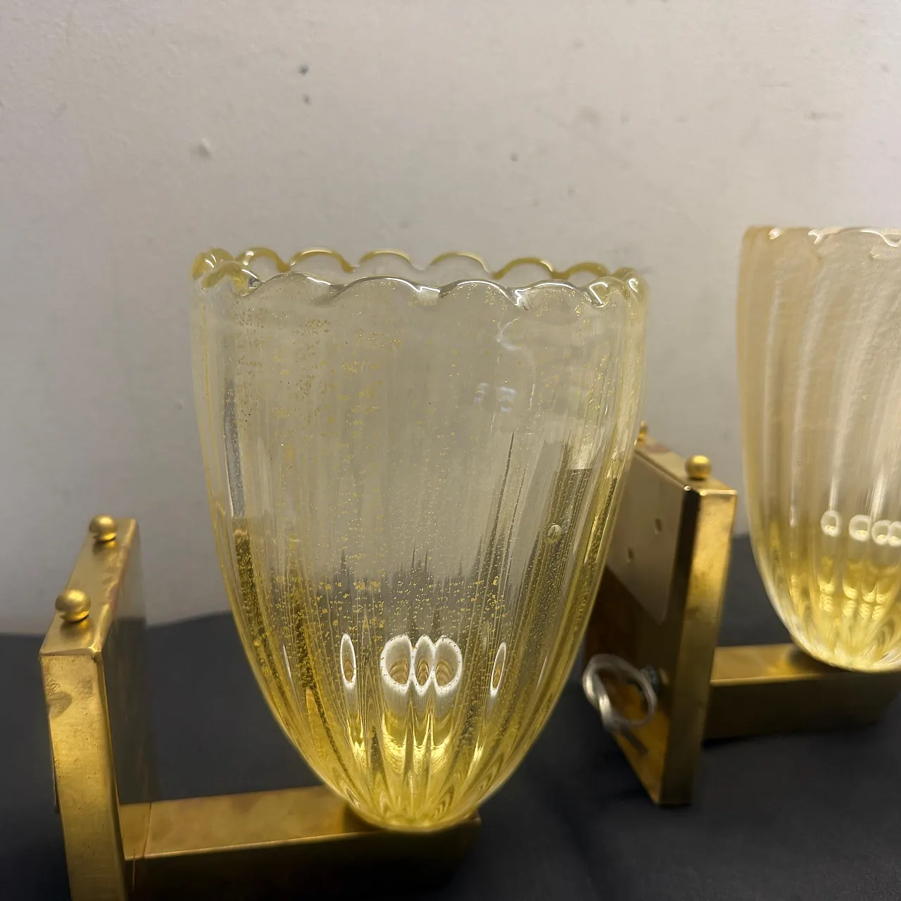 Pair of Murano glass and brass wall sconces, 1990s 15