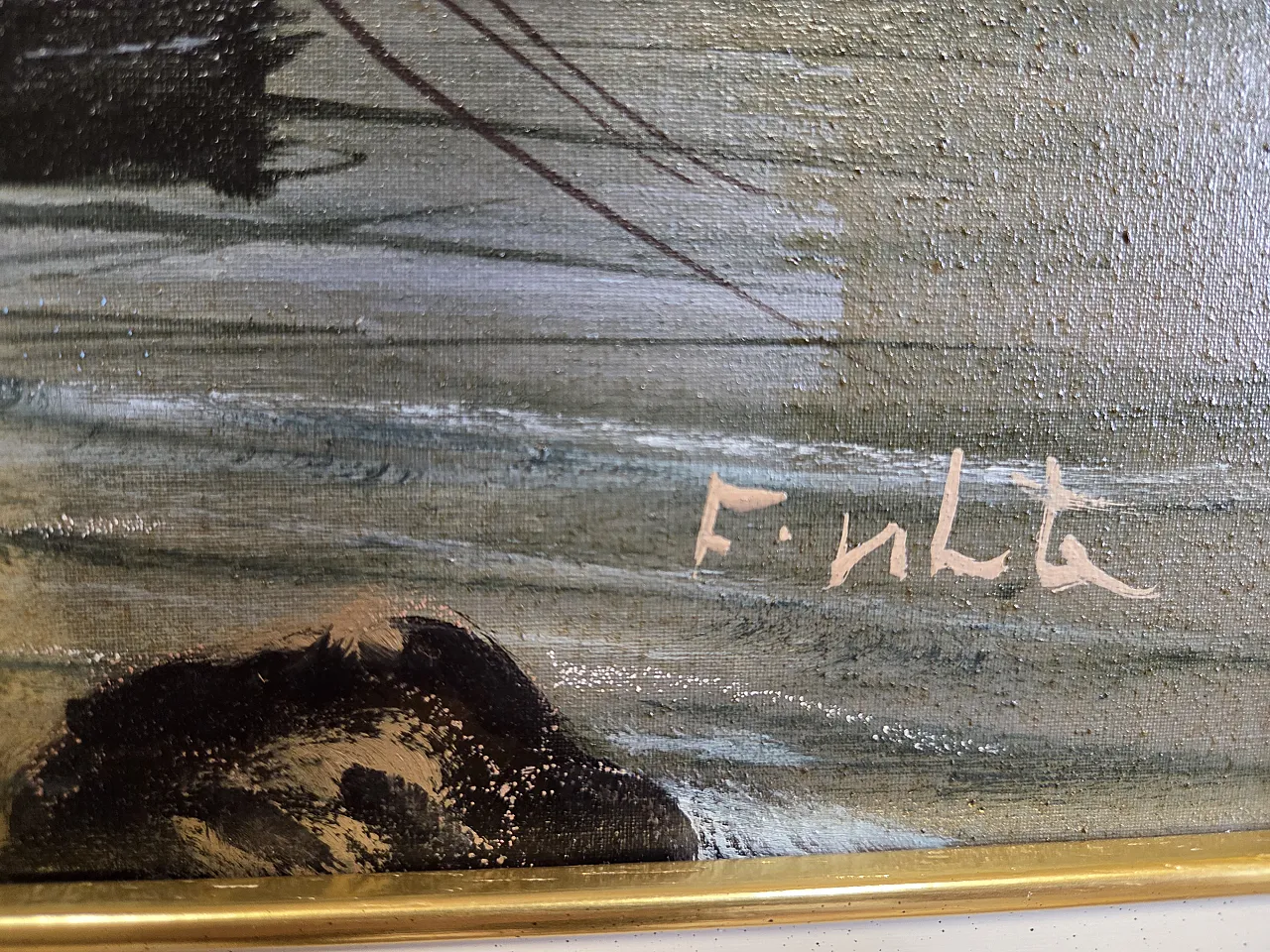 Seascape, oil painting on canvas, Mid 20th century 4