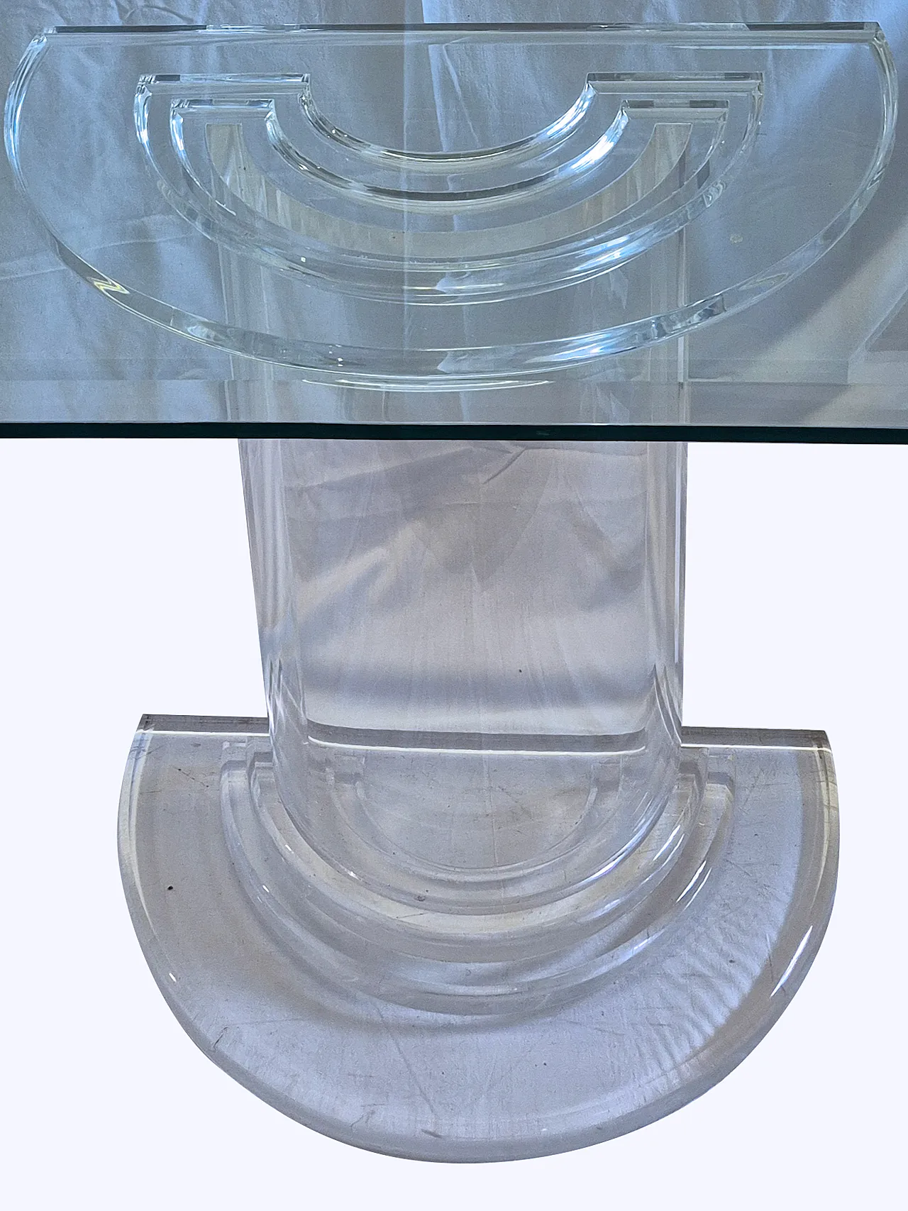 Consolle in plexiglass trasparente con piano in cristallo, metà '900 7