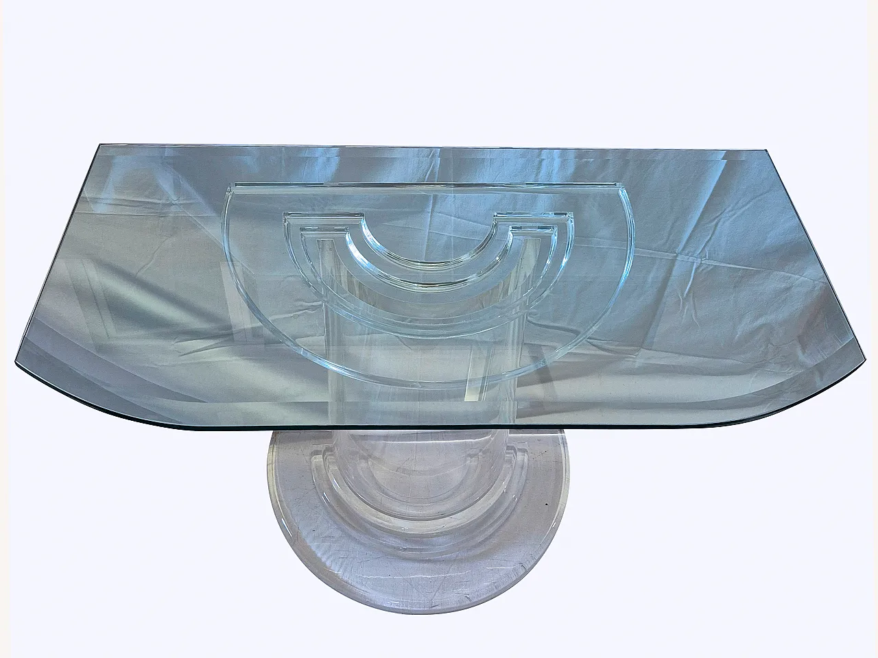 Consolle in plexiglass trasparente con piano in cristallo, metà '900 15