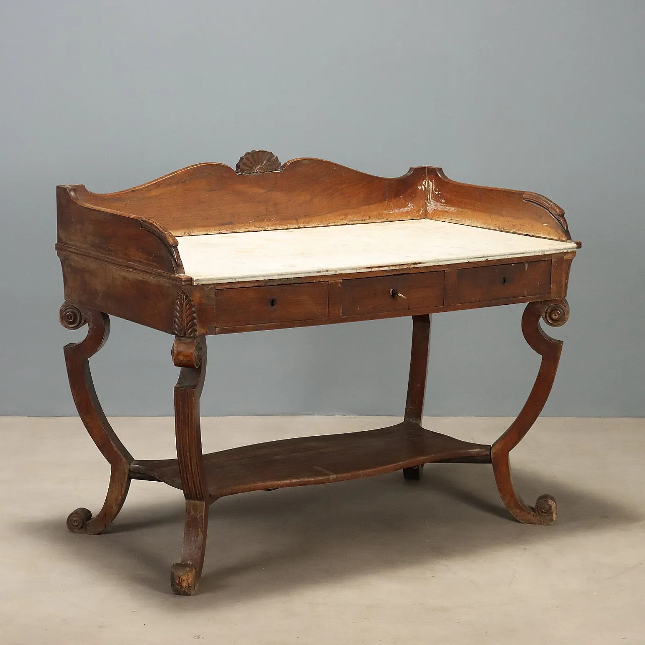 Scrittoio Impero in noce con piano in marmo, primo '800 1