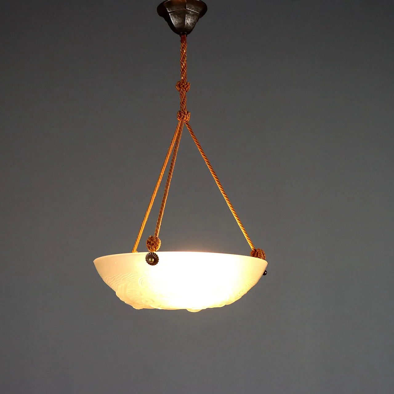 Lampadario in vetro Artistar France con volatili, '900 1