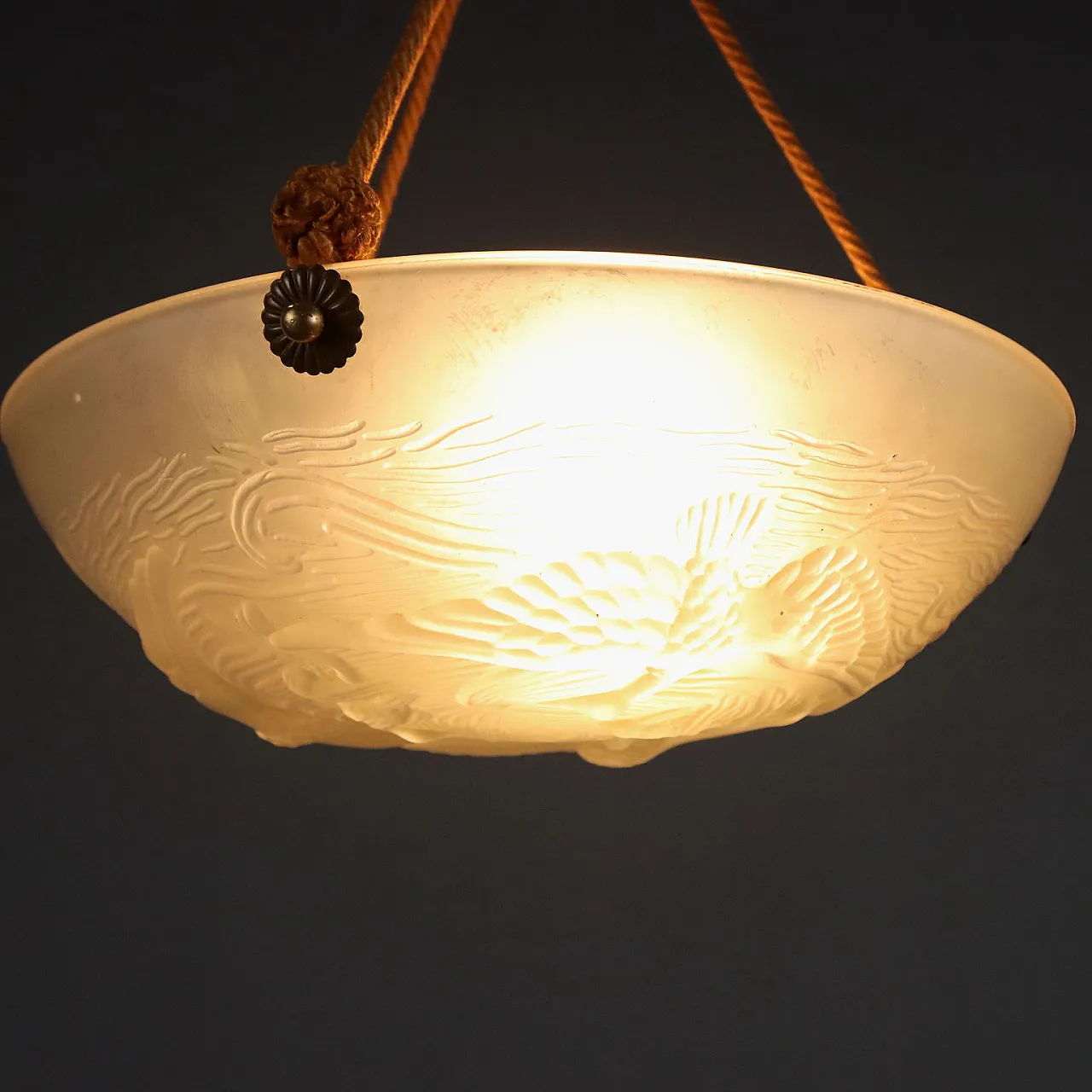 Lampadario in vetro Artistar France con volatili, '900 3