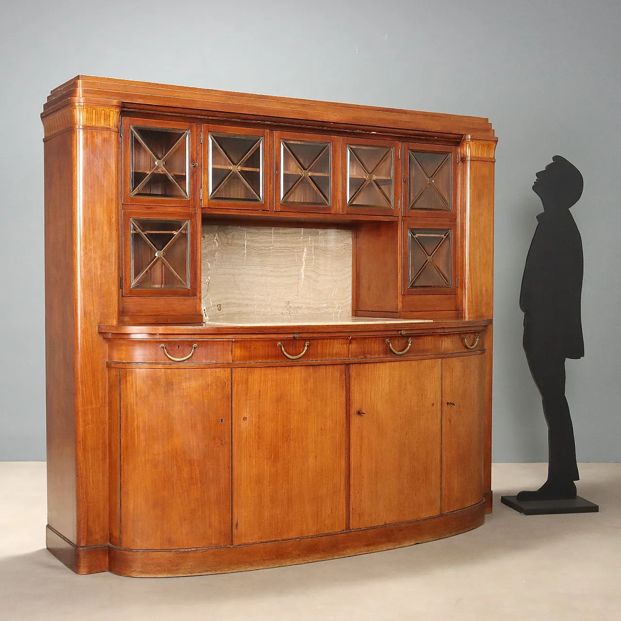 Credenza in mogano con marmo e intarsi in acero, '900 2