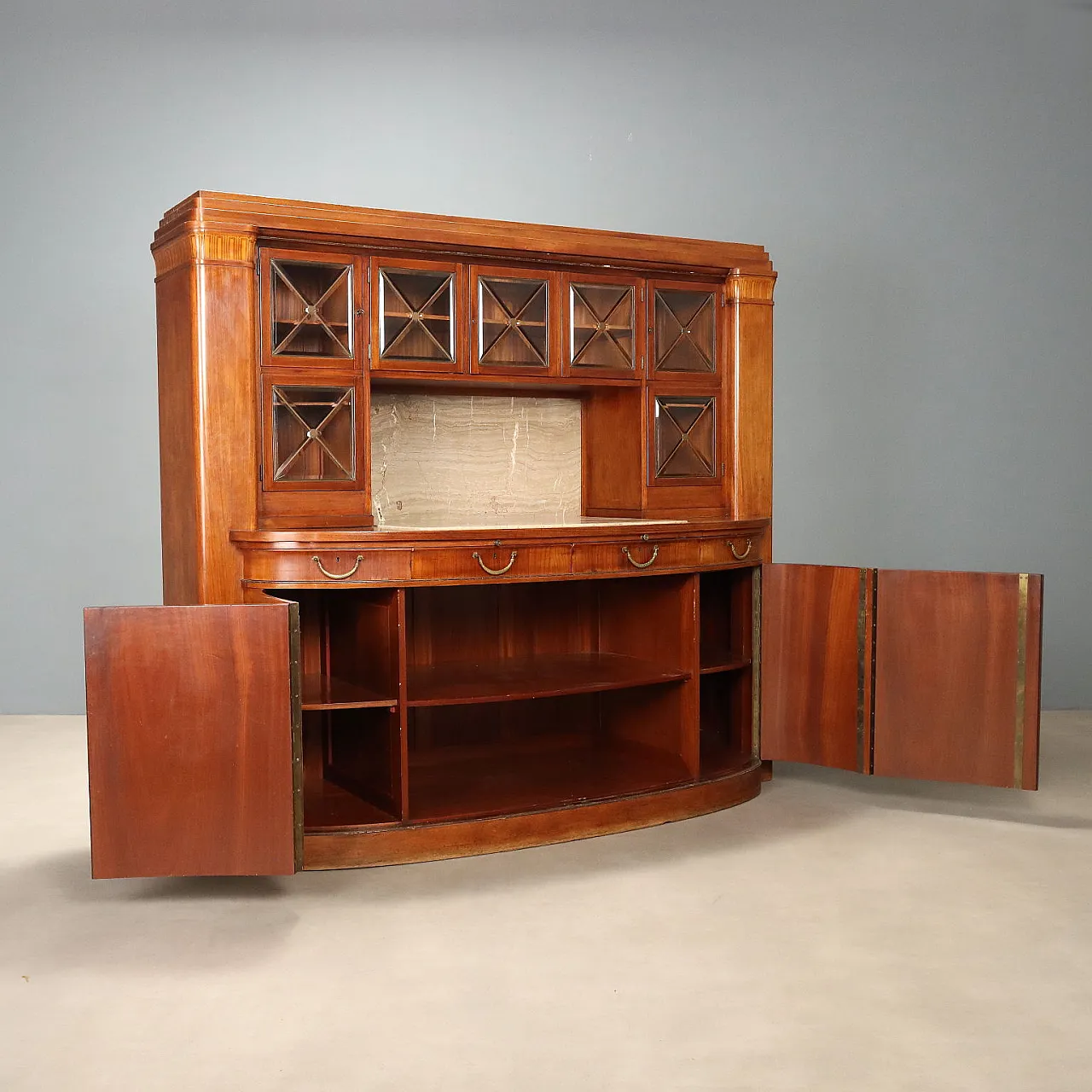 Credenza in mogano con marmo e intarsi in acero, '900 3
