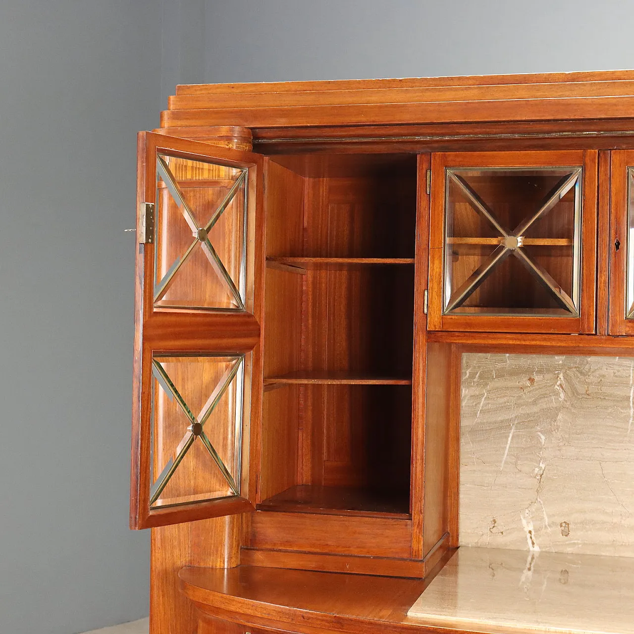 Credenza in mogano con marmo e intarsi in acero, '900 5