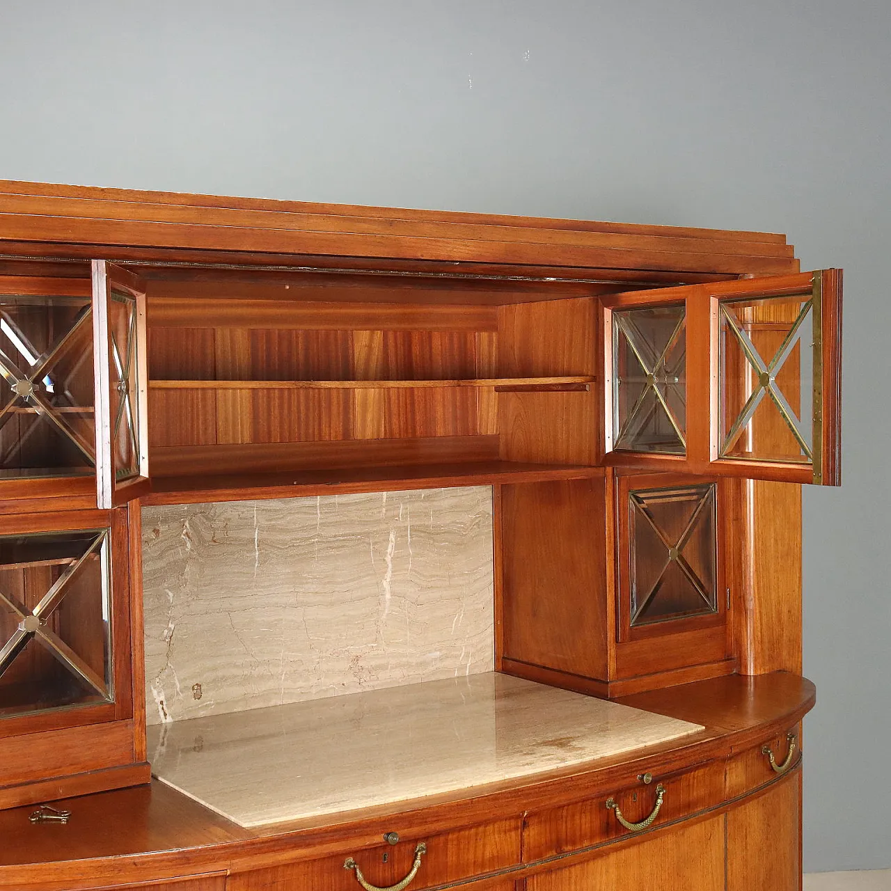 Credenza in mogano con marmo e intarsi in acero, '900 6
