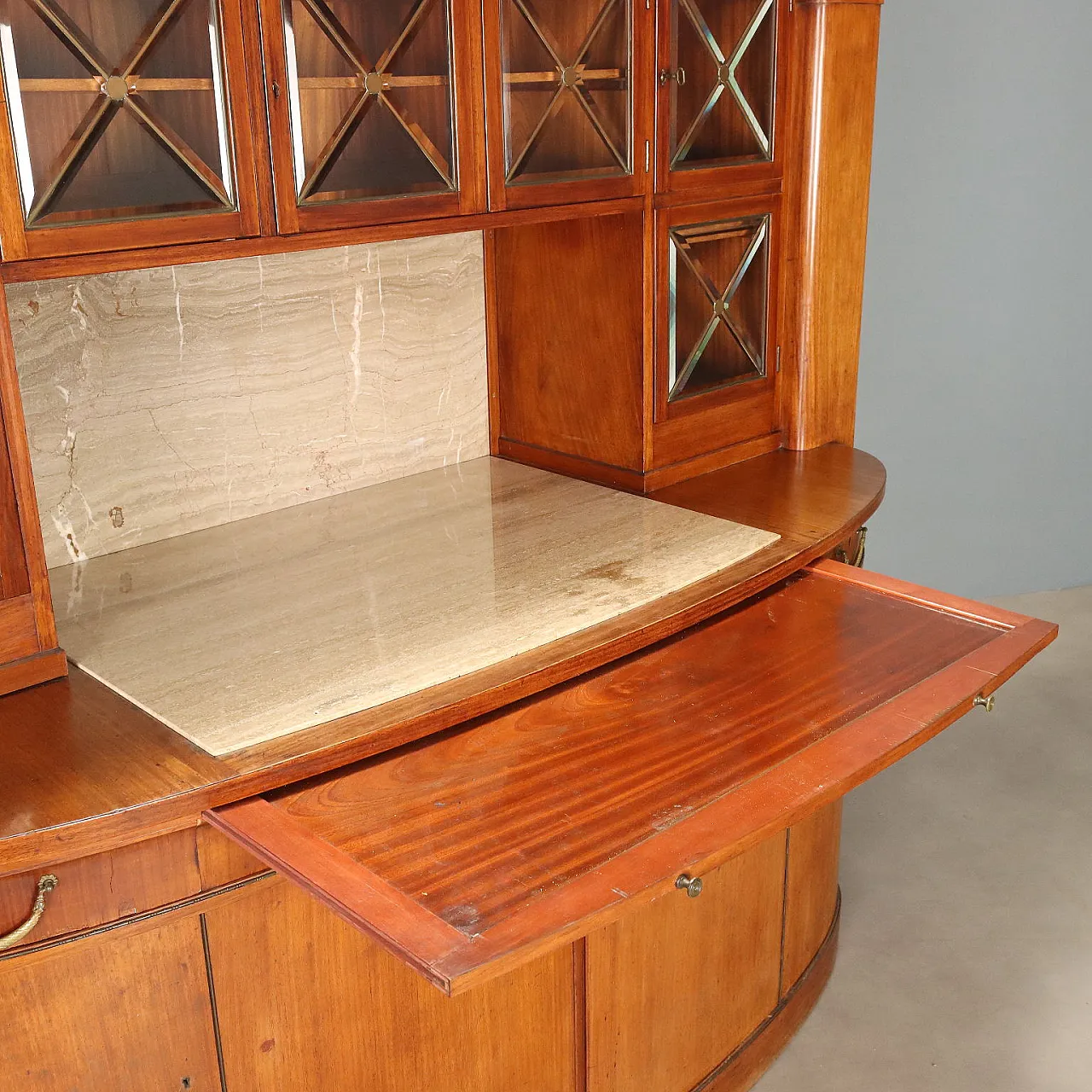 Credenza in mogano con marmo e intarsi in acero, '900 9