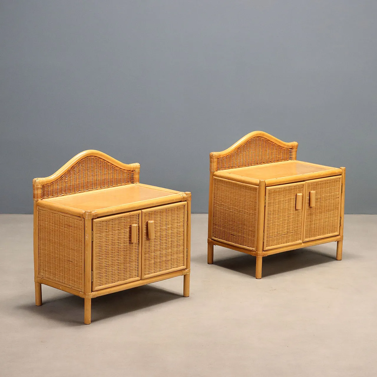 Bedside tables in woven wicker, 1980s 1