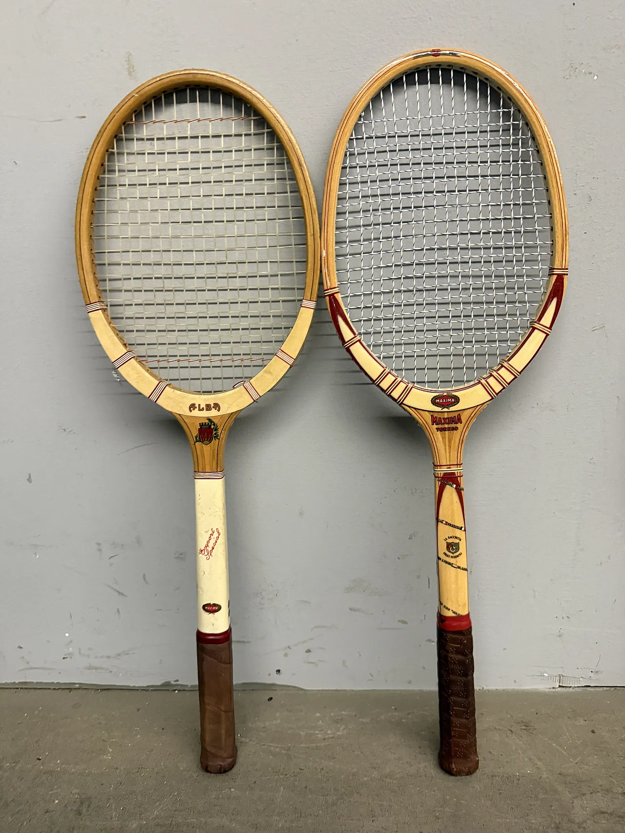 Pair of Maxima Alba tennis rackets, 60s 1