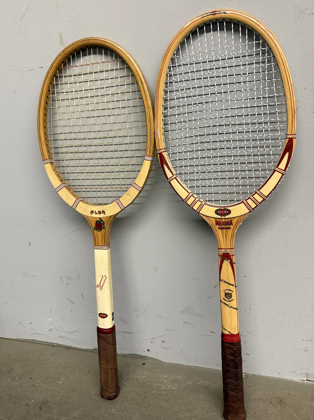 Pair of Maxima Alba tennis rackets, 60s 2