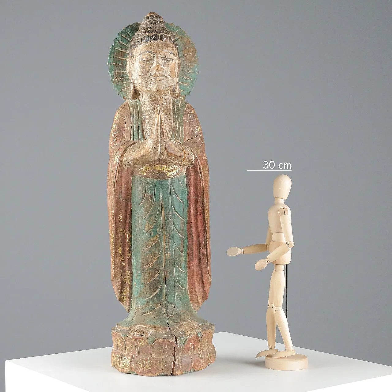 Scultura di Buddha in legno scolpito, '900 2
