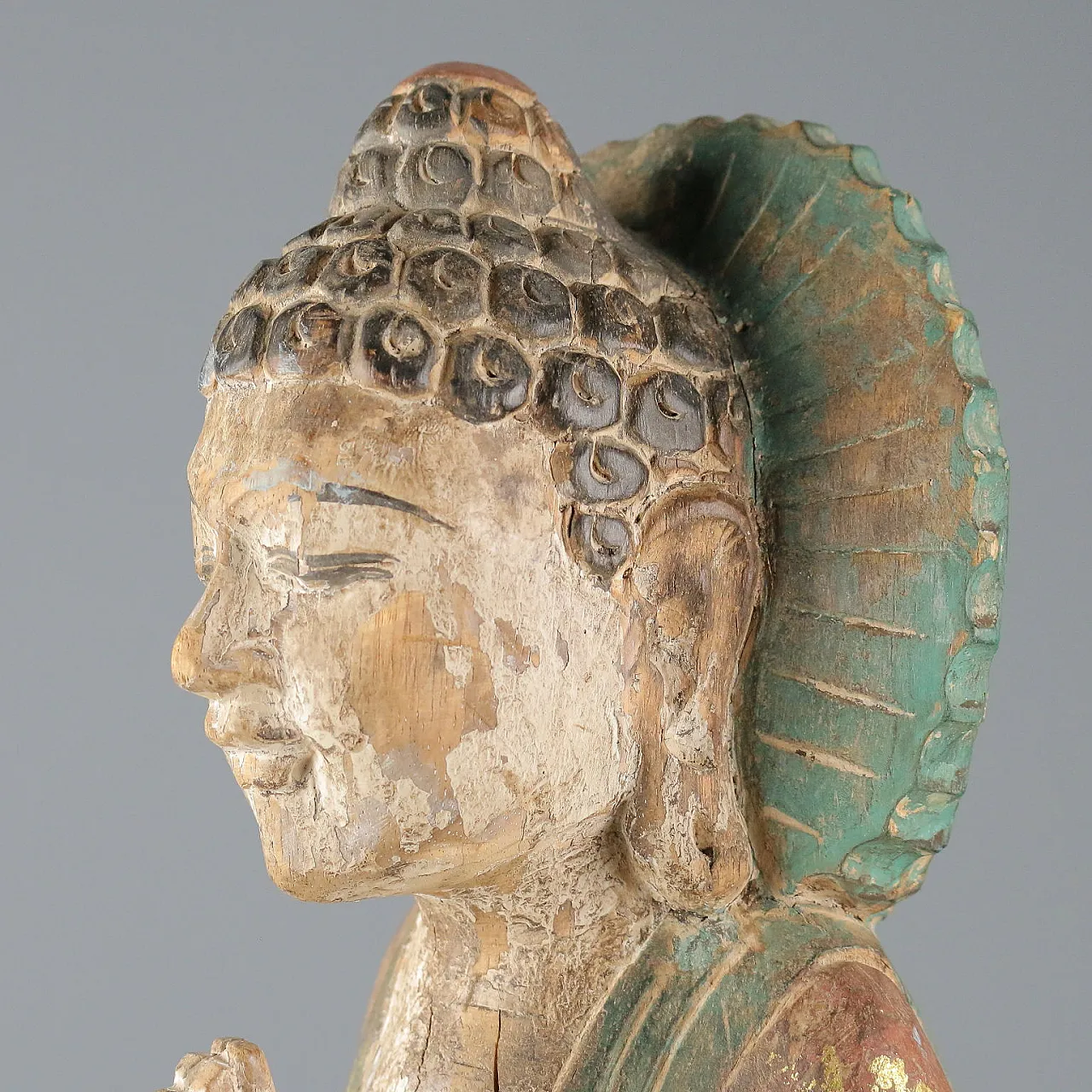 Scultura di Buddha in legno scolpito, '900 3