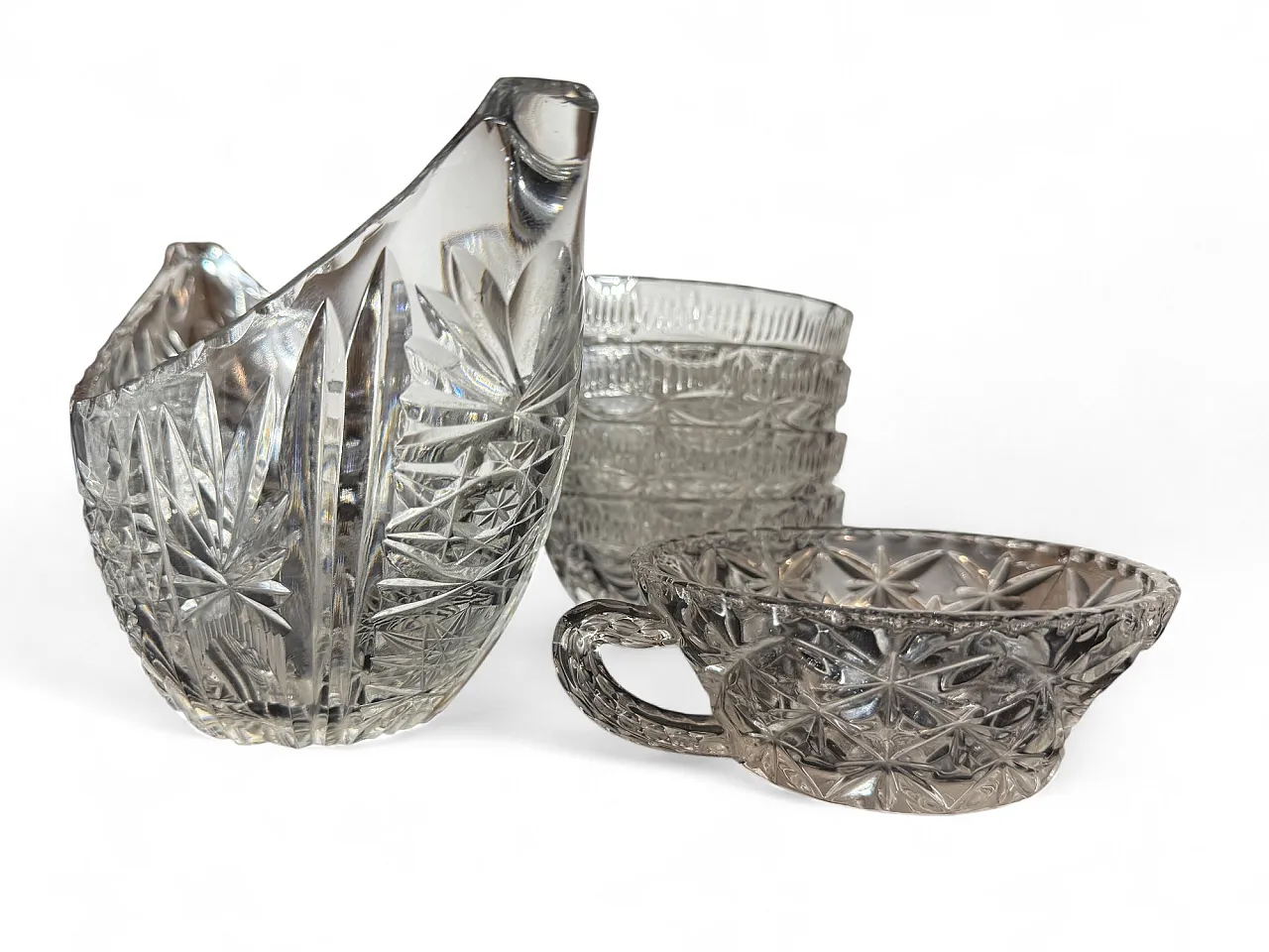 Gravy boat, 8 cups, 1 crystal bowl, 70s 6