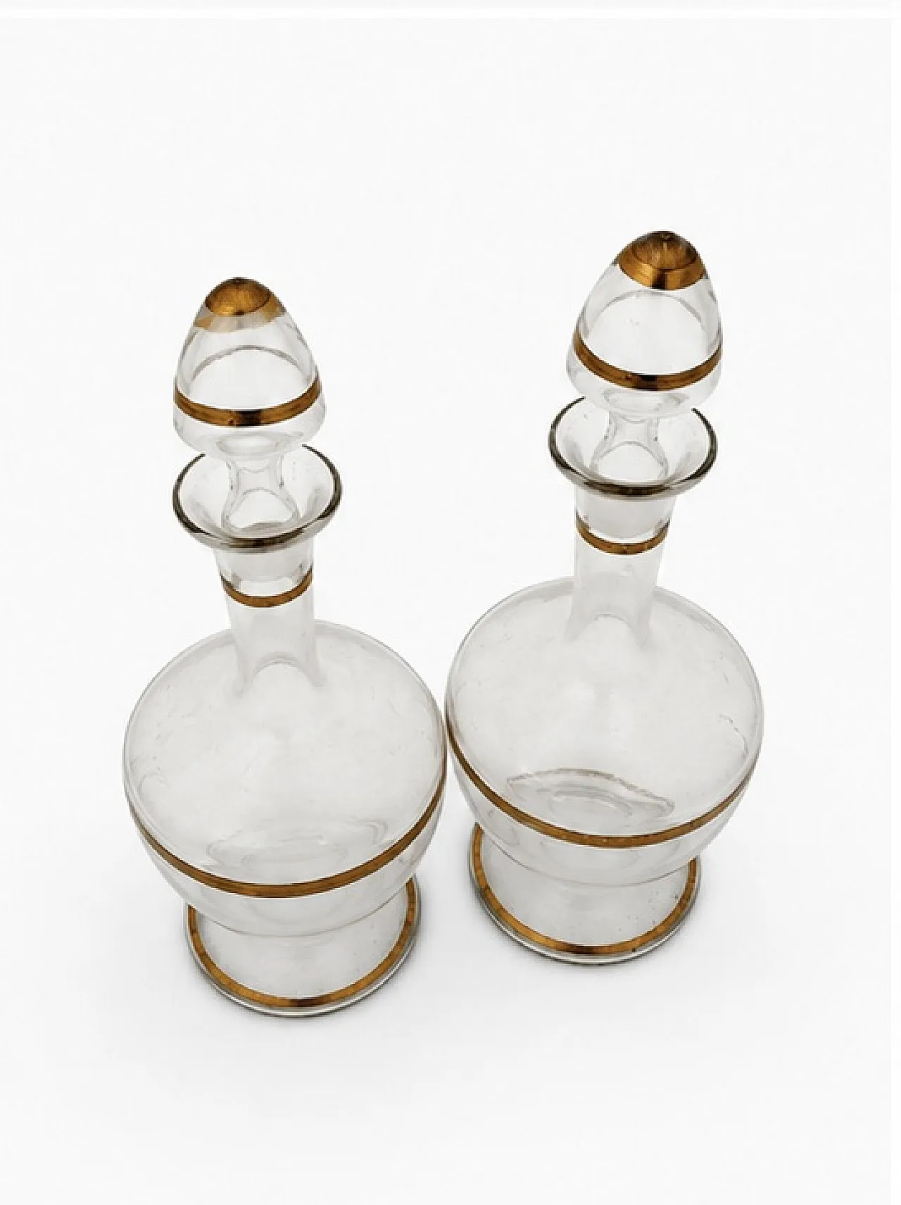 Pair of glass decanters with gold thread, 20th century 5