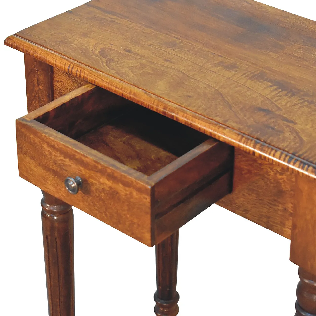 Chestnut turned leg writing desk in mangowood, 2000s 7