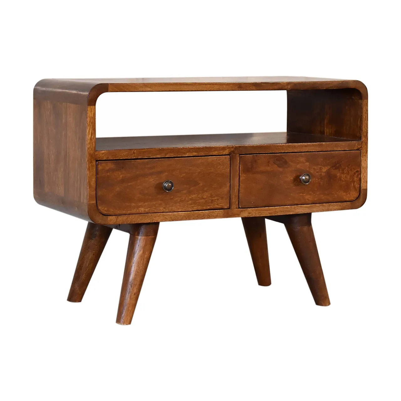 Chestnut curved media unit with 2 drawers, 2000s 3