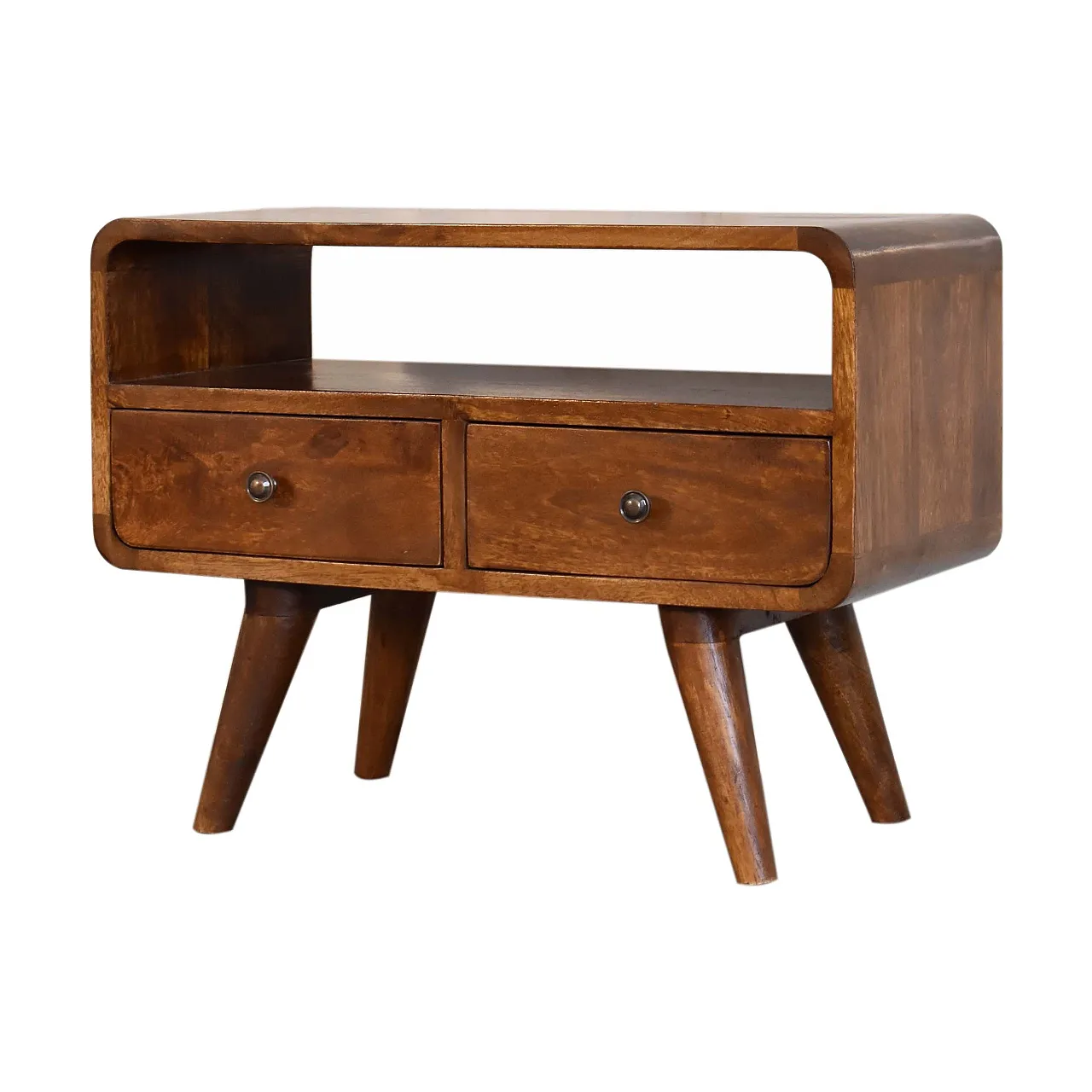 Chestnut curved media unit with 2 drawers, 2000s 4