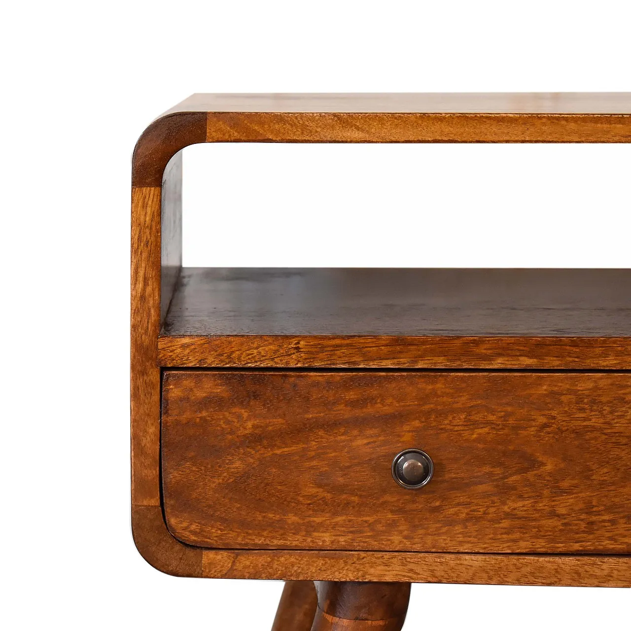 Chestnut curved media unit with 2 drawers, 2000s 5