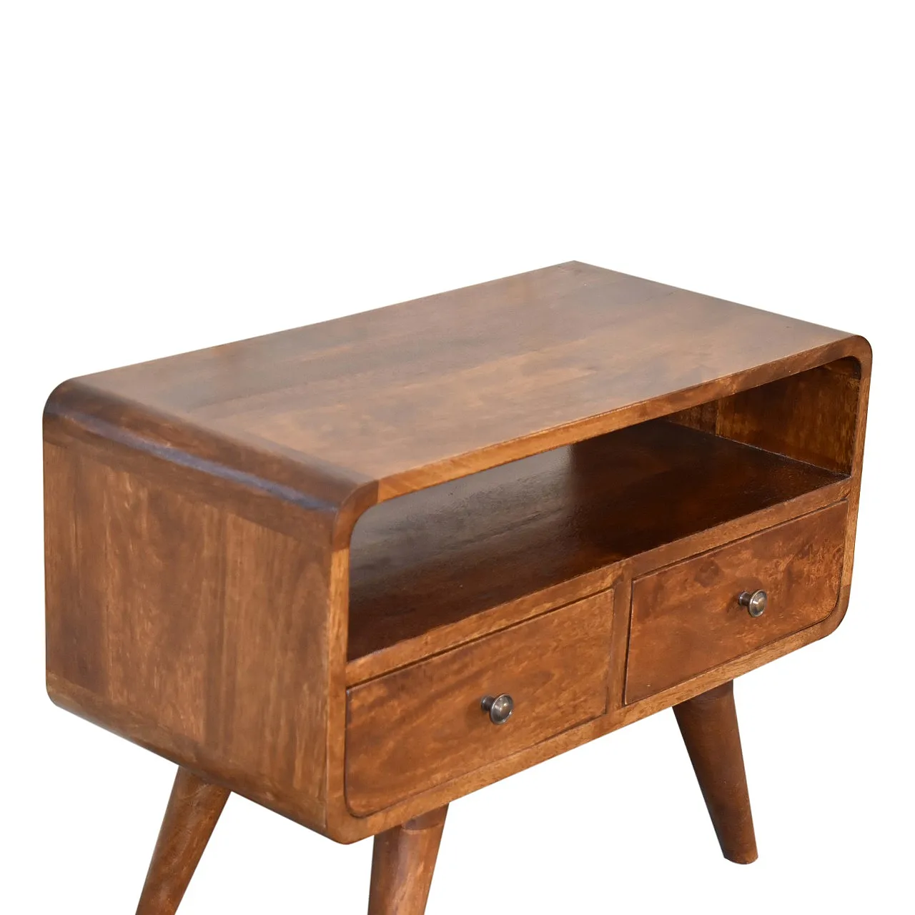 Chestnut curved media unit with 2 drawers, 2000s 6