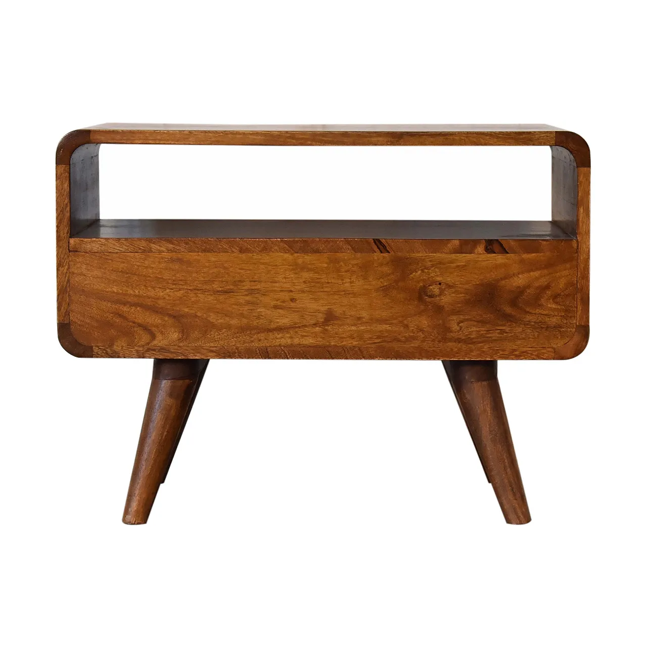 Chestnut curved media unit with 2 drawers, 2000s 10
