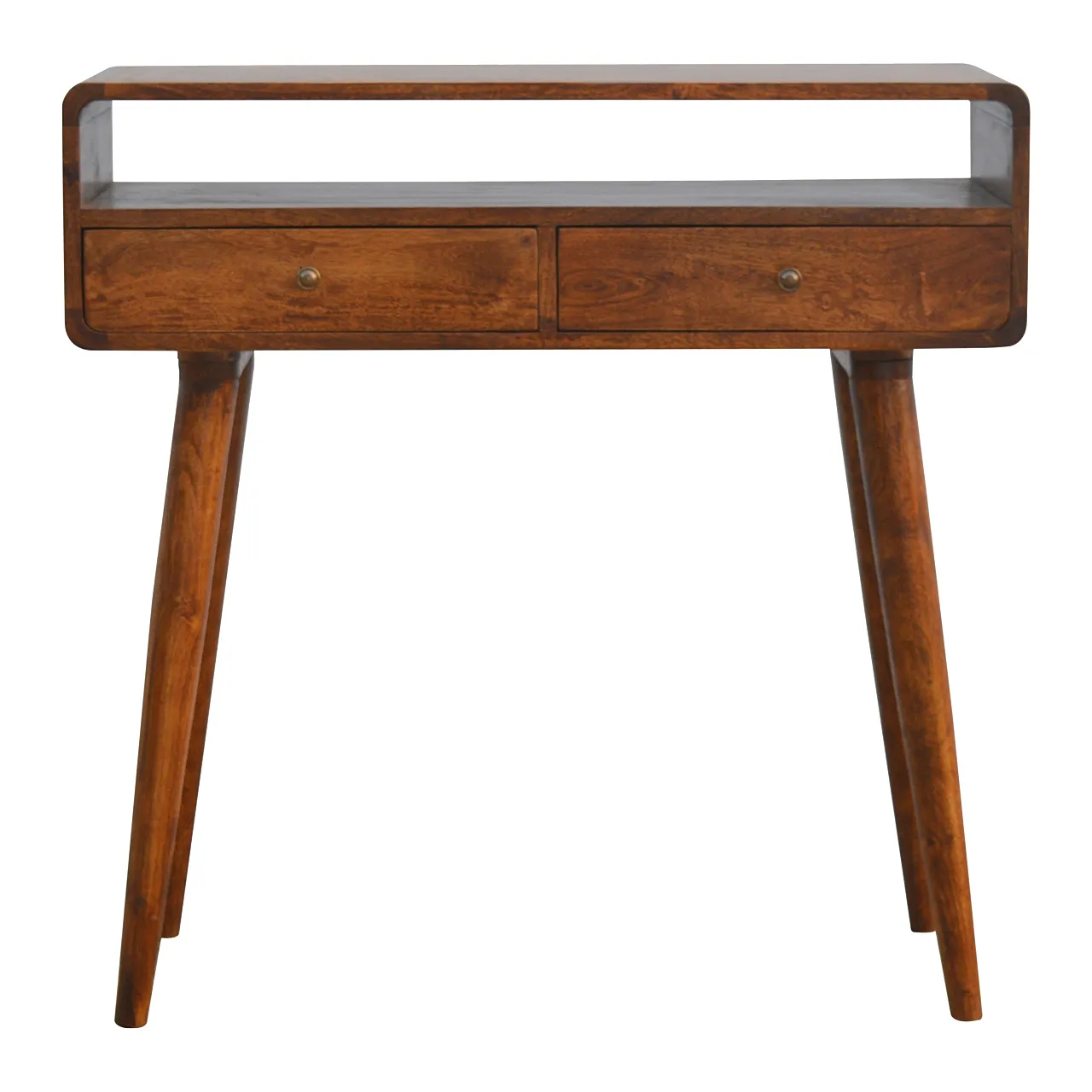 Curved chestnut console table made from solid mangowood, 2000s 2