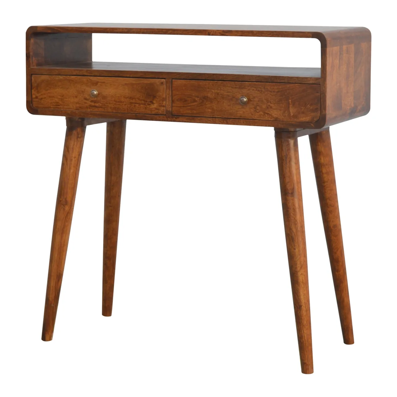 Curved chestnut console table made from solid mangowood, 2000s 3