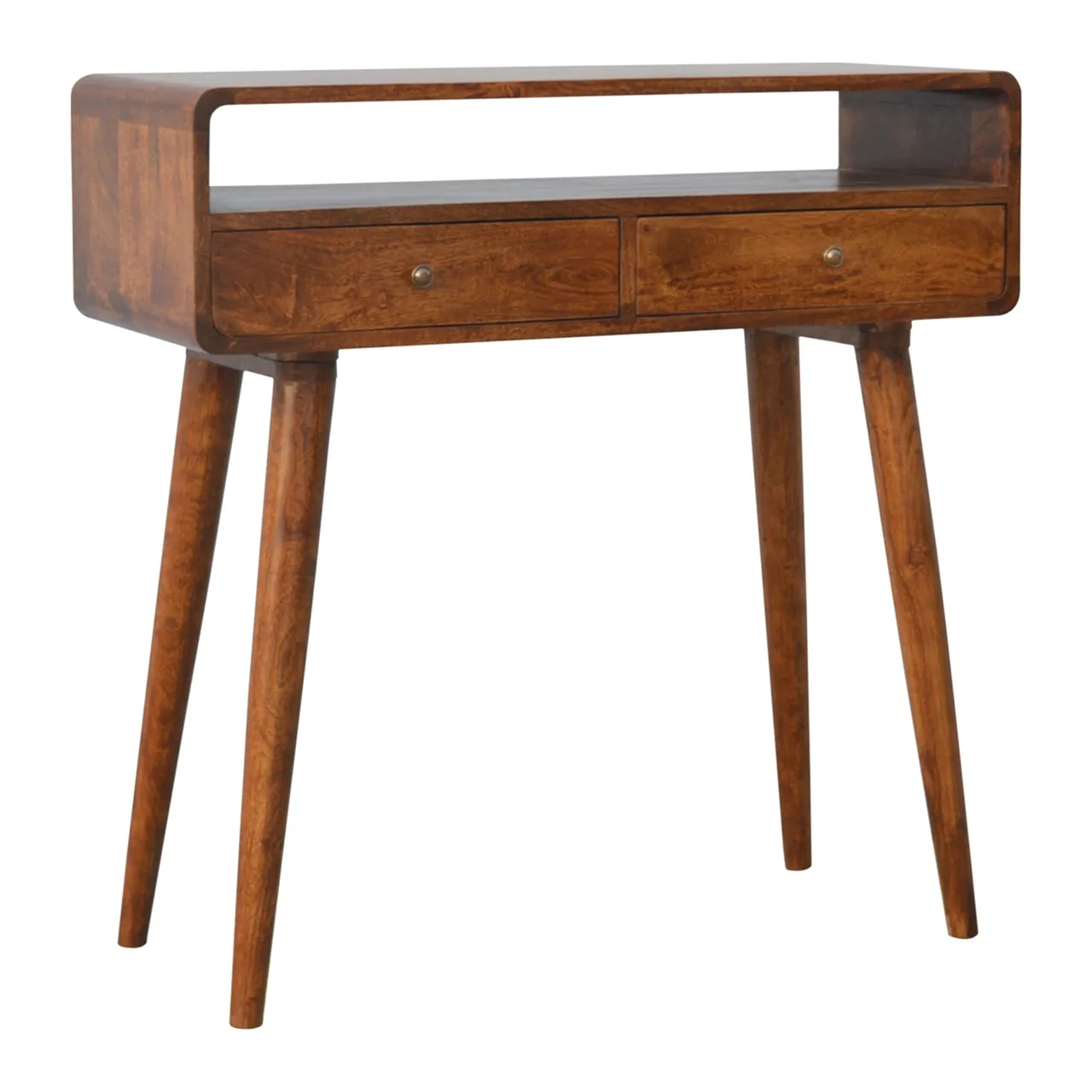 Curved chestnut console table made from solid mangowood, 2000s 4