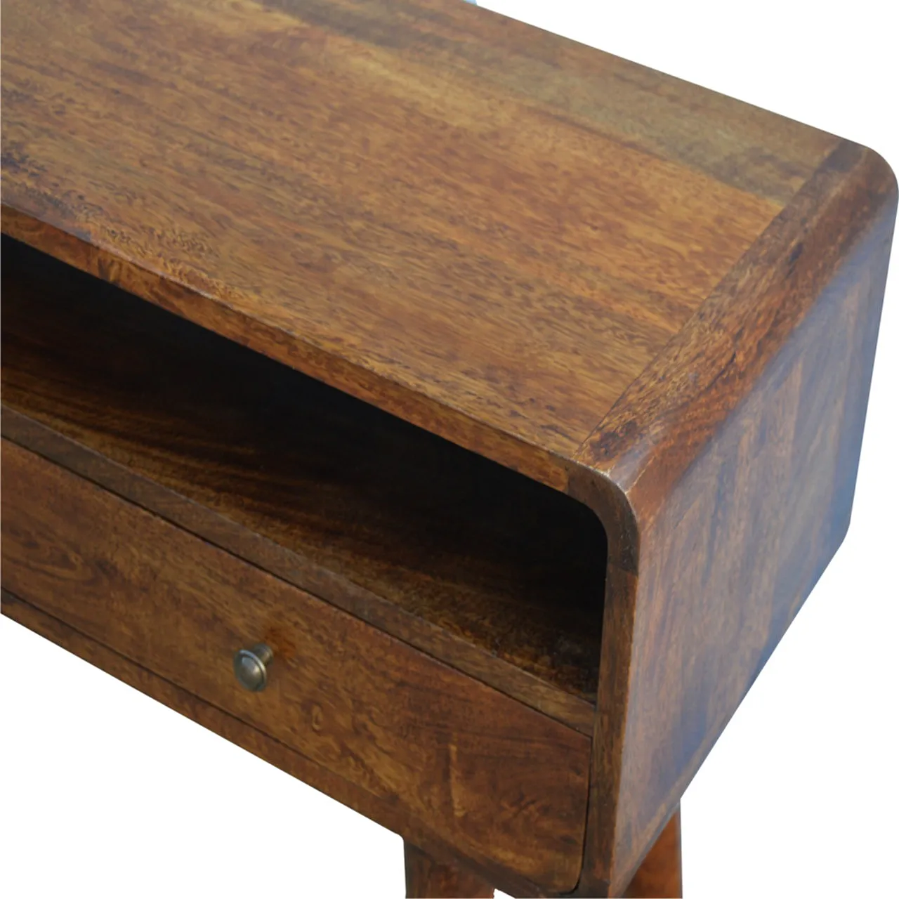Curved chestnut console table made from solid mangowood, 2000s 5