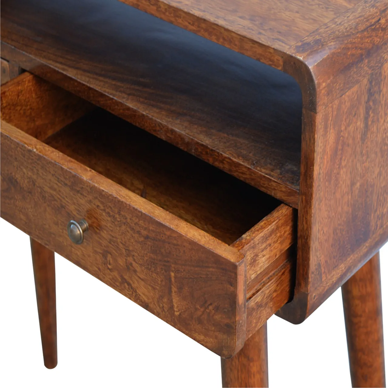 Curved chestnut console table made from solid mangowood, 2000s 7