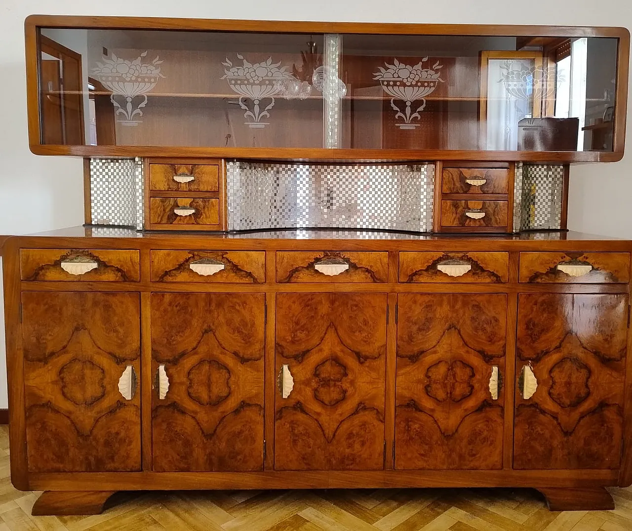 Credenza mobile bar art decò in radica, anni '30 3
