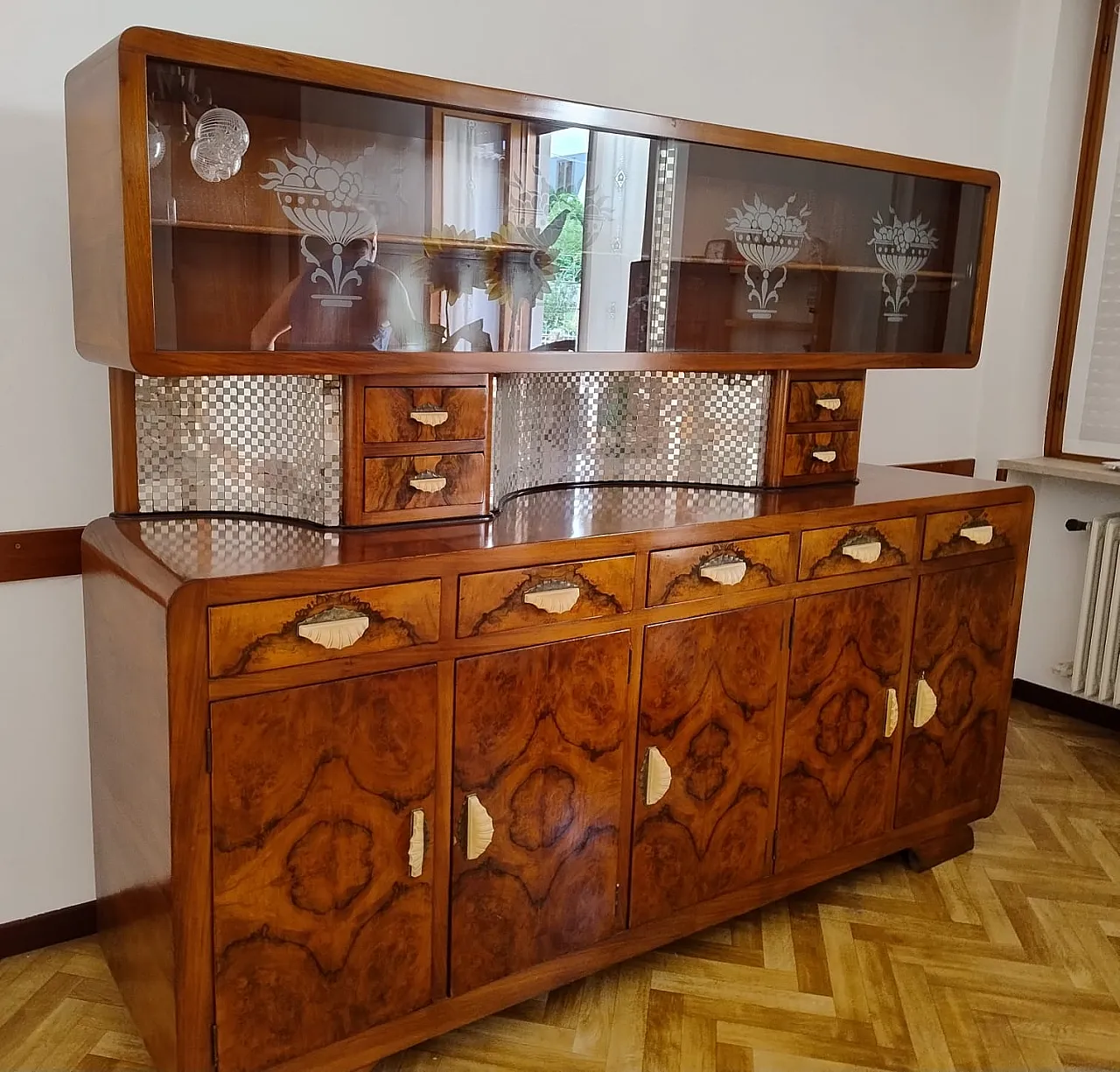 Credenza mobile bar art decò in radica, anni '30 5